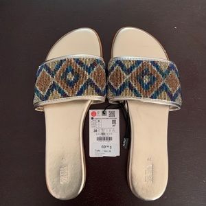 Brand New Zara Gold Slippers